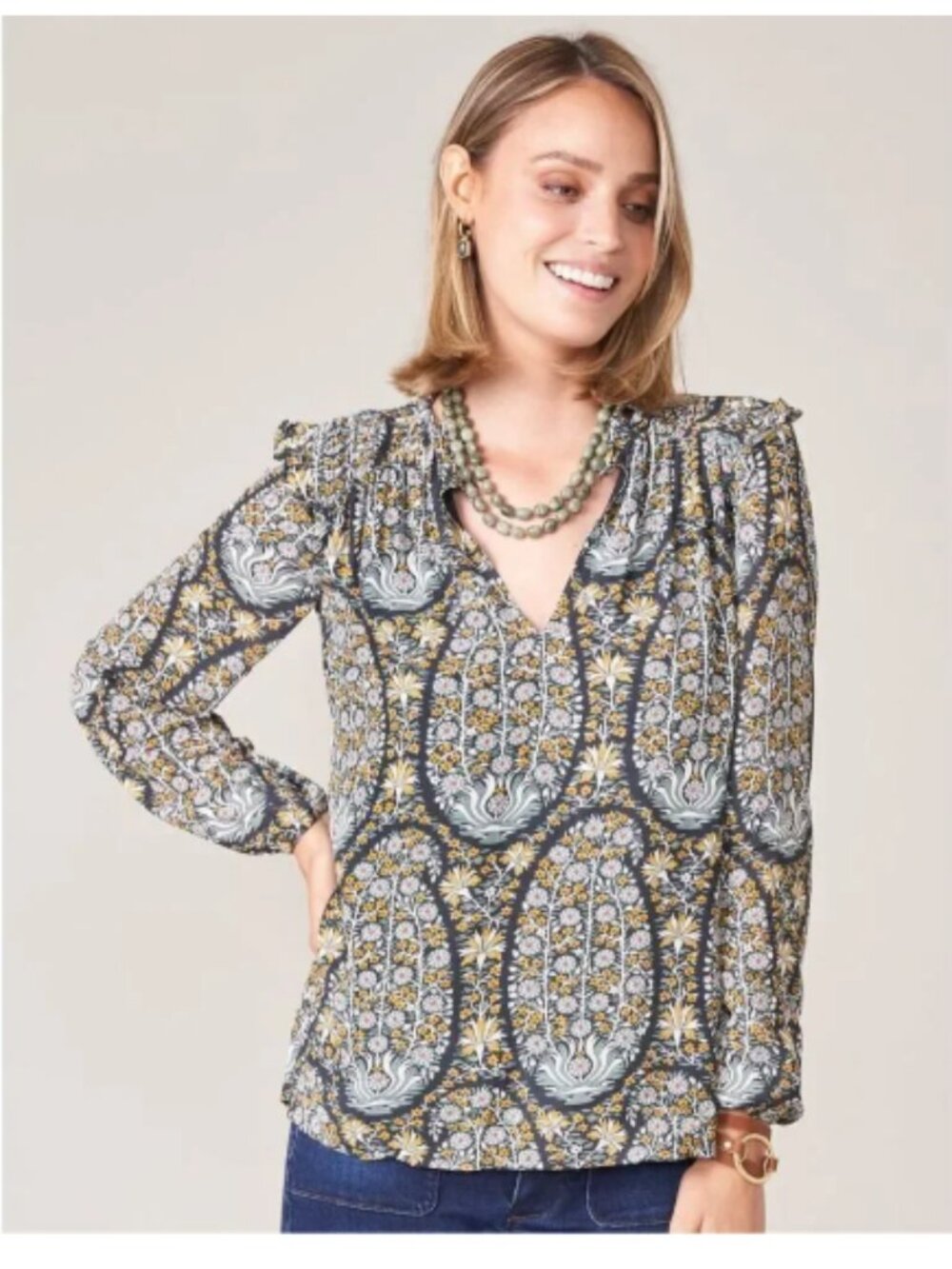 Spartina 449 Aisley Blouse Large Floral Paisley Boho Romantic Top